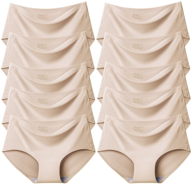 TrowBridge 10PCS/Set Women's Panties Solid Seamless Underwear Plus Size Comfortable Briefs Silk Satin Lingerie Health Underpants