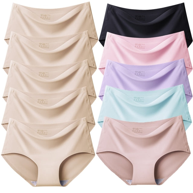 TrowBridge 10PCS/Set Women's Panties Solid Seamless Underwear Plus Size Comfortable Briefs Silk Satin Lingerie Health Underpants