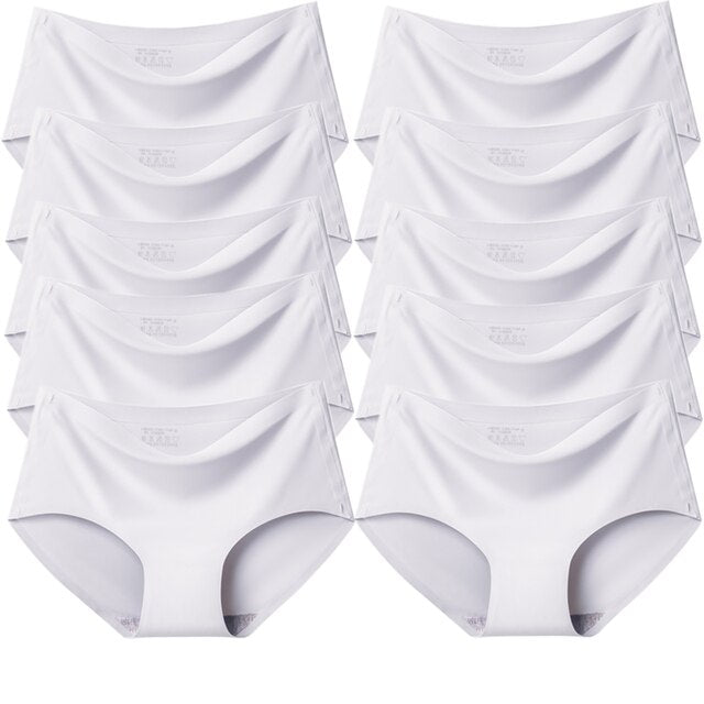 TrowBridge 10PCS/Set Women's Panties Solid Seamless Underwear Plus Size Comfortable Briefs Silk Satin Lingerie Health Underpants